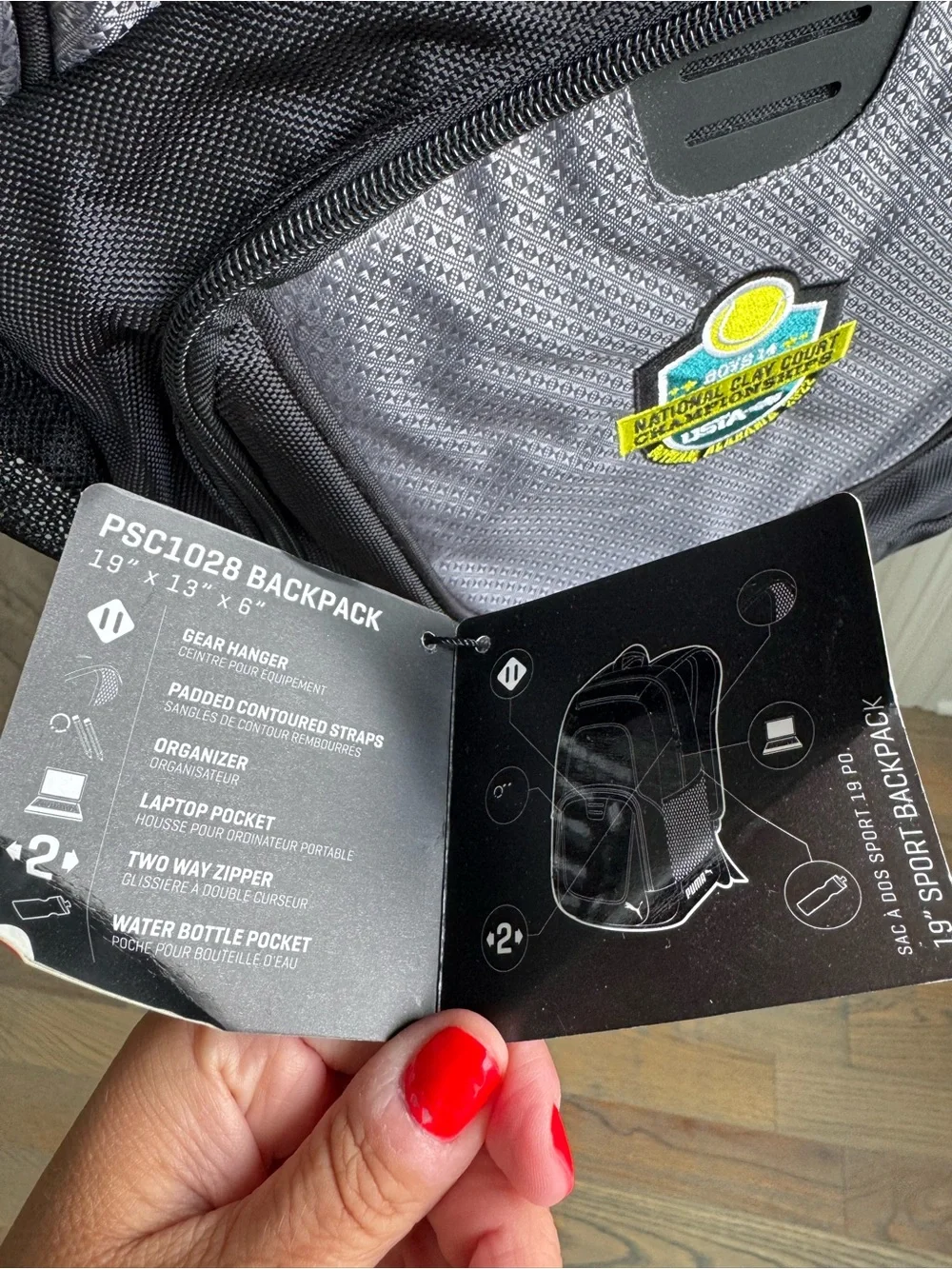 Puma Gray and Black Backpack with Tennis Championship Patch O/S
